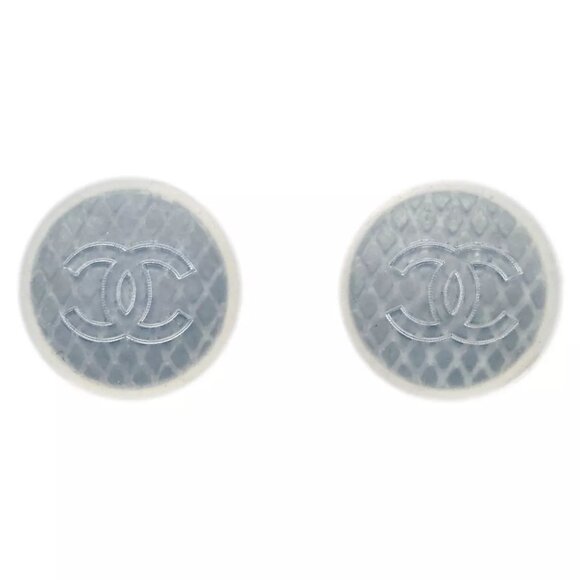 Chanel Button Piercing Earrings Gray - Picture 1 of 4
